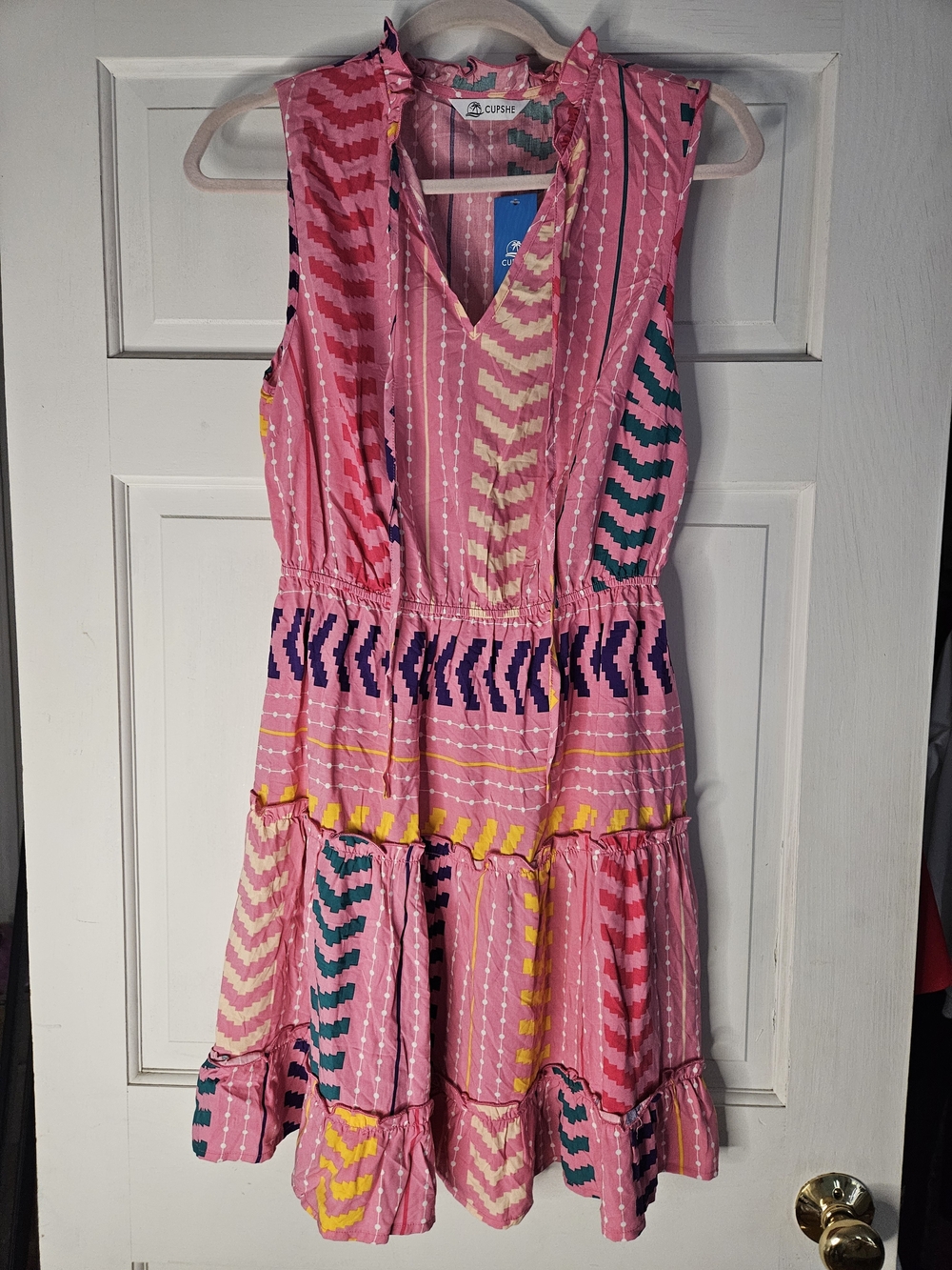 Cupshe Pink Chevron Tiered Midi Dress with Multicolor Accents#198